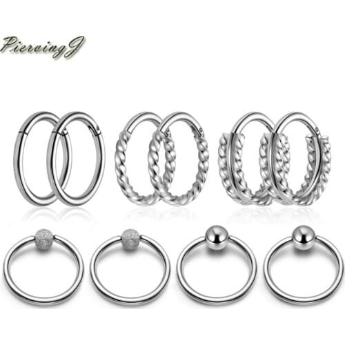 PiercingJ 16G Stainless Steel 8mm 10mm Twisted Hinged Clicker Segment Septum Nose Lip Ring Hoop Cartilage Tragus Sleeper Earring