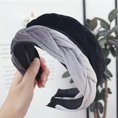 Gray Braided Headband Velvet for Women Winter Headdress Solid Headband Hairband Adults Headband Women Plain Head Band Hair Hoop