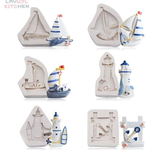 DIY Ocean Wind Baking Cake Decoration Mold Sailboat Lighthouse Anchor Shape Chocolate Fudge Silicone Mold Epoxy Resin Mold