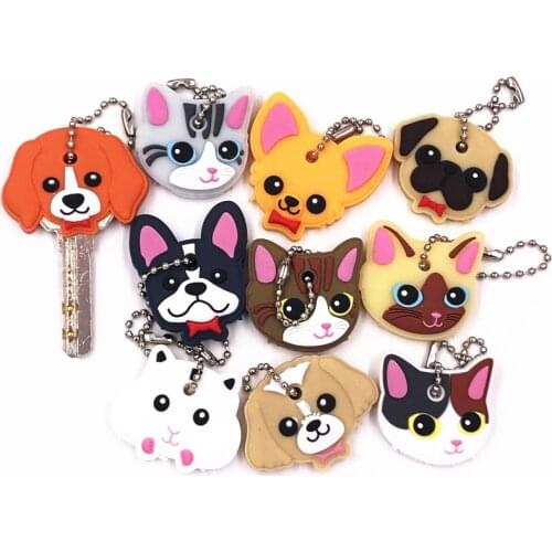 1Pcs Animal Cartoon Key Cover Cap Silicone Key Accessories PVC Soft Dog Cat Key Holder Key Chain For Girl Women Trinket Gift