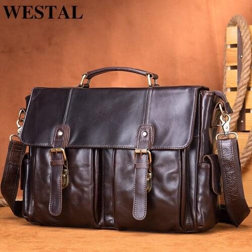 WESTAL Mens Genuine Leather Messenger Bag Vintage Handbag Casual Horizontal Mens Shoulder Bags Crossbody Bag For Men 8942