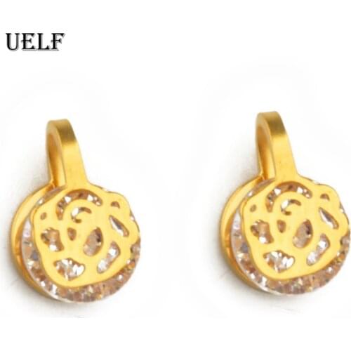 Uelf Shiny New Fashion Brand Jewelry rhinestone flower Crystal Earrings for Women crystal Gift flower Earrings free shipping