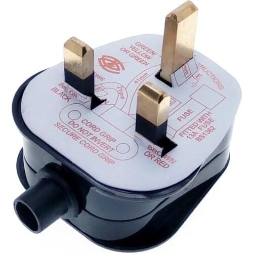 UK, Malaysia, Singapore 3 Flat Pin DIY Rewireable Power Plug AC100~220V 13A Black Color
