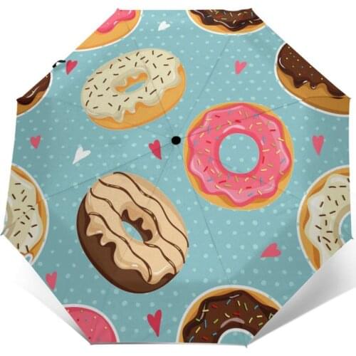 Wind Resistant Folding Automatic Umbrella Women Auto Donuts With Colorful Glazing Windproof Umbrellas Rain For Men Parasol