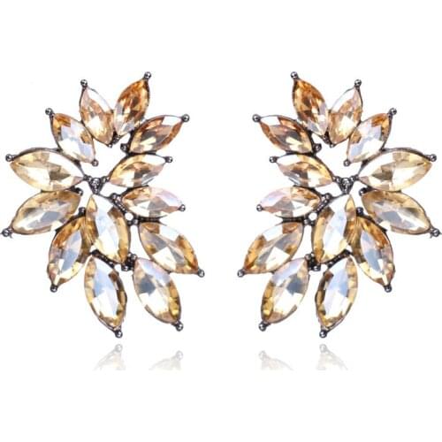 YaYi Jewelry Fashion Bohemia Brown Glass Crystal Rhinestone Dangle Women Hook Eardrop Wear Ear Band Small Flower Earrings