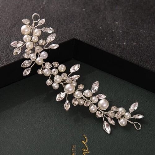 Simulated Pearls Hair Accessorries For Bride Women Silver Color Handmade Headbands Crystal Hair Jewelry Hairbands Wedding Vines