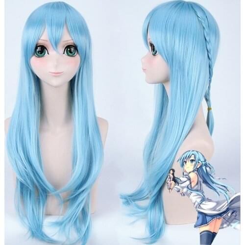 Sword Art Online Long braided blue Wig Asuna Yuuki Yuki Synthetic Hair Sword Art Online SAO Cosplay Costume Wigs Women
