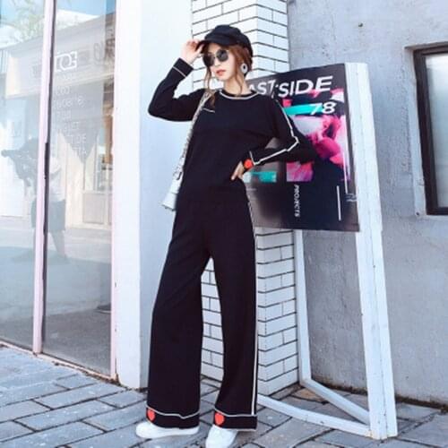 2020 New Women Sweater Suits Track Costumes 2 Pieces Sets Autumn Winter O-neck Pullovers And Long Pants Knitted Suits