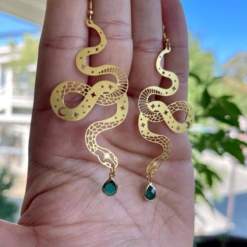Gold Snakes Earrings// Serpent snake earrings//Boho Earrings // Dangle Earrings // Witchy Earrings