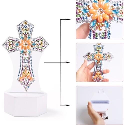 ZOOYA DIY Diamond Painting Led Light Lamp Special Shaped Diamond Mosaic Religion Cross Stitch Embroidery Diamond Art Home Gift