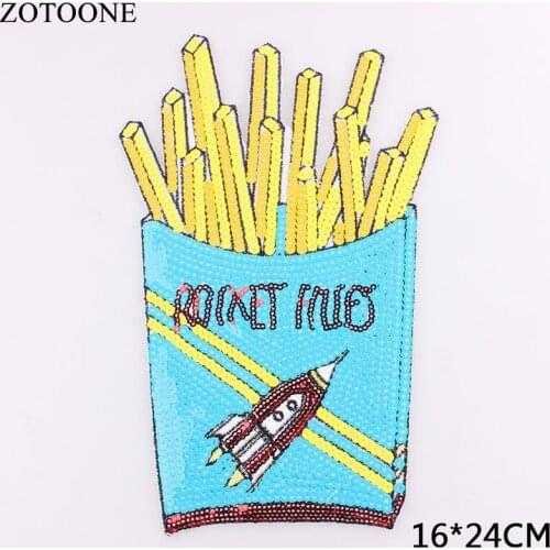 ZOTOONE Sequin Patches French Fries Stickers for Girl Sweater Diy Women Clothes 16*24CM Badge Patch for Clothing Sew Appliques C