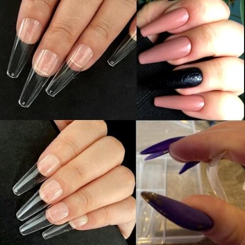 100pcs Coffin Artificial Nail Tips faux ongles clear Acrylic Extension fake nails Manicure Press On Tip Salon Supply Tool