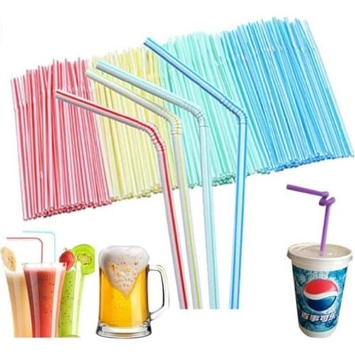 1000 Pc Disposable Plastic Drinking Straws Environmentally Multi-Colored Striped Bendable Elbow Straw Party Event Alike Supplies