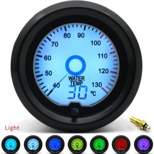 2" 52mm Water Temp Gauge 7 Color Racing Gauge LCD Digital Display Car Meter Multiple Colors Water Temperature