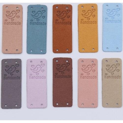 20Pcs Handmade With Love Labels Fiber Leather Tags For Clothes Sewing Crafts Hand Made Tags DIY Hats Bags Garment Accessories