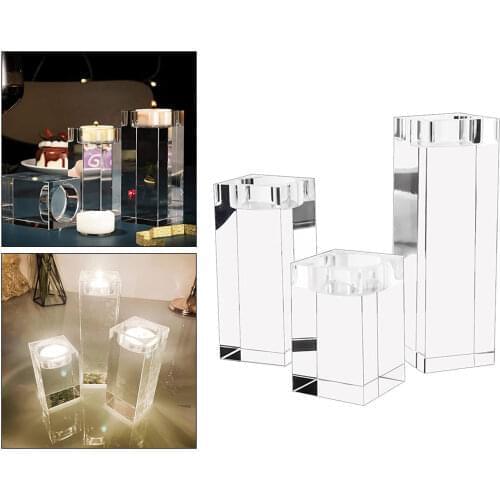 3 Pieces K9 Crystal Cuboid Tealight Holder Modern Candles Stand Centerpiece