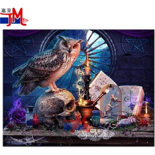 3D DIY Diamond Embroidery Magic Owl Diamond Painting Halloween Skull 5D Cross Stitch Full Square Round Drill Animal Mosaic Decor