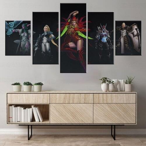 5pcs A Collection of Female Characters World of Warcraft HD Game Art Wall Pictures Canvas Painting for Bedroom Wall Decor