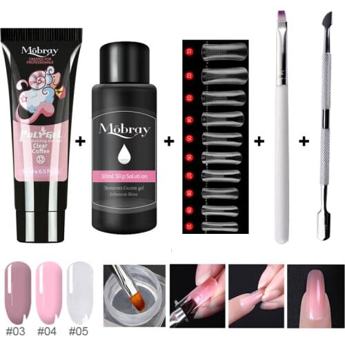 5pcs/LOT Poly Nail Acrylic Gel Kit For Extension Quick UV Builder Gel Cleanser Liquid Brush Nail Form Manicure Tool Kit
