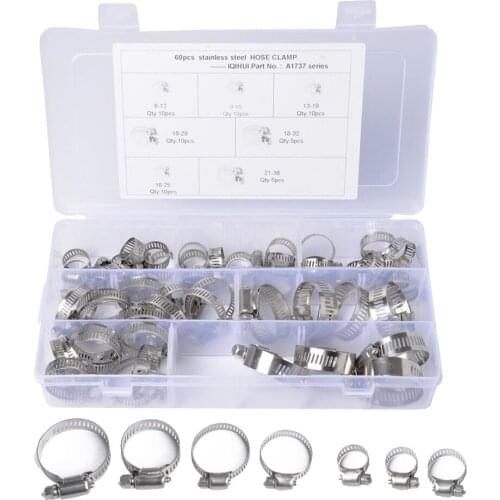 60Pieces 7 Size Mini Fuel Injection Style Hose Clamp For Diesel Petrol Pipe