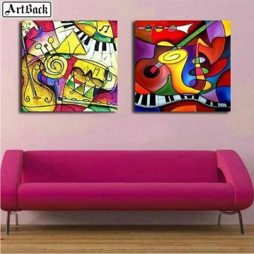 New diy 5d diamond painting abstract music icon full square drill round diamond embroidery color home decor 2pcs set