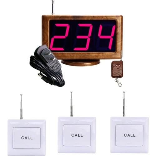Wireless Guest Calling System For Restaurant 1 Small Host LED Screen Digital Display Receiver + 3 Button Transmitter
