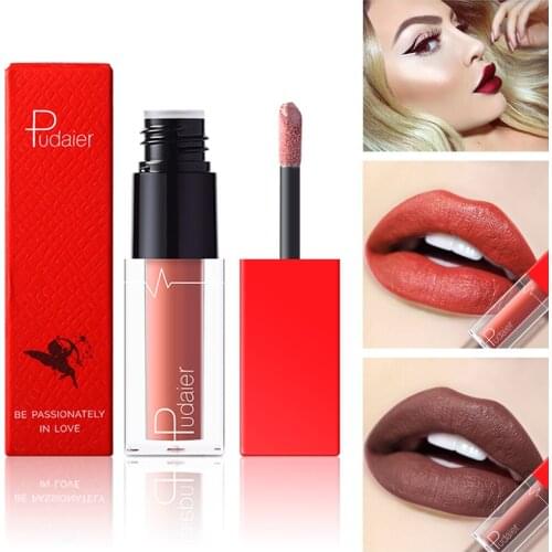 Pudaier velvet matte lip gloss Bean sand series 18 colors nude brown lip tint waterproof long lasting liquid lipstick PD010