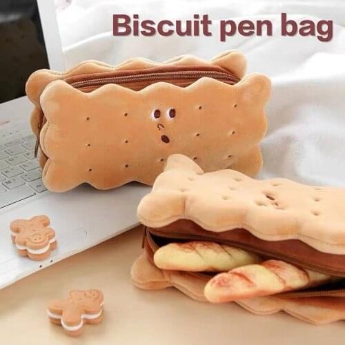 Cute Soft Plush Pencil Case Bag Cosmetics Pouch Organizer Kawaii Girls Stationery Cookie Sandwich Storage Bag Girl Gift Supplies
