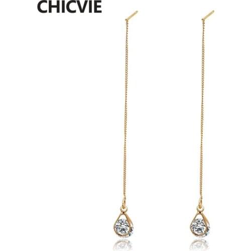 CHICVIE Gold Cubic Zirconia Tassel Earrings For Women Bohemian Jewelry Earring Statement Stainless Steel Long Earrings SER190125