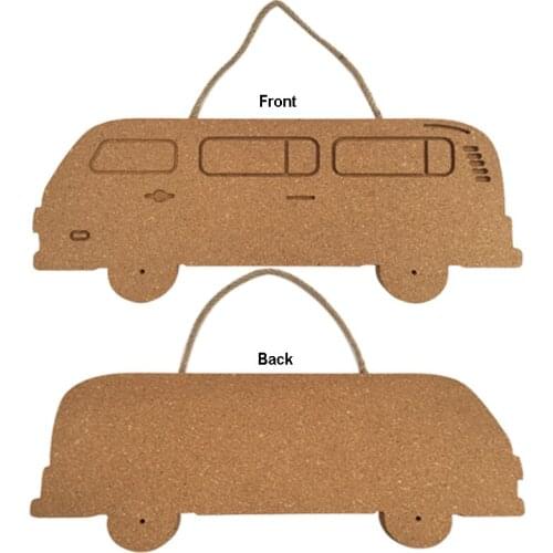 Bus Shape Cork Wood Message Board Phellem Cork Wooden with Push Pin Hanging Board Wood Frame Soft Wood Wall Board String