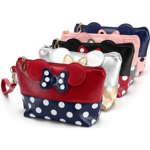 Disney cartoon Messenger Bag Womens Mickey girl bow dot bag handbags Crossbody Polka Dot Bow makeup bag travel bag