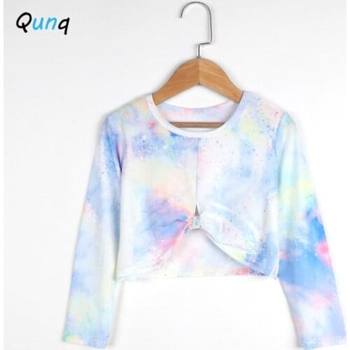Qunq Girls T-shirt Long Sleeve Spring Fall Kids Tops Clothes for Girl Fashion Tie-dyed O-neck 2021 New Toddler Teens Outfits