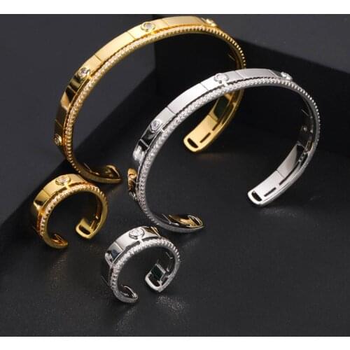 Jankelly luxury Unique African Bangle Ring Set Jewelry Sets For Women Wedding Cubic Zircon Crystal CZ Dubai Bridal Jewelry Set