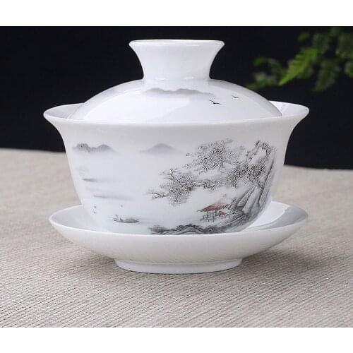 Jingdezhen Ceramic Gaiwan Teacup handmade Tea Tureen Boutique tea bowl Chinese Porcelain Teaware Accessories Drinkware