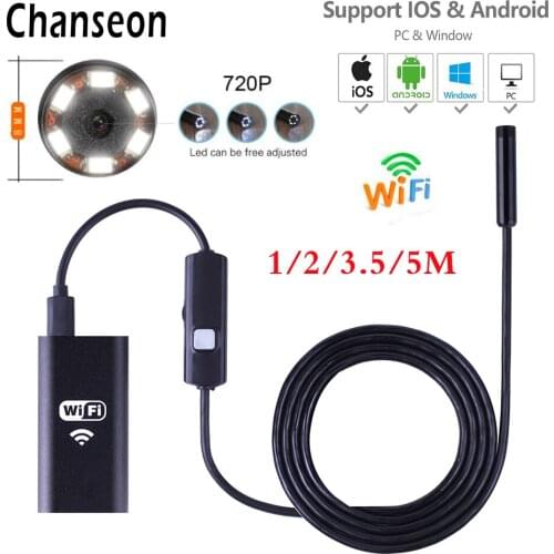 Chanseon 8mm Wifi Endoscope Camera HD 1m 2m 3.5m 5m Cable Inspection USB Endoscope Camera for Iphone iOS Waterproof Borescopes