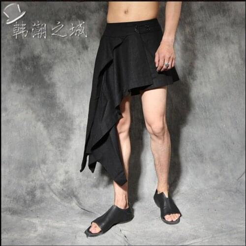 27-44 2020 Summer Mens Slim Skirts Patchwork Culottes Tide Casual Pants Hairstylist Singer Stage Performance Costume