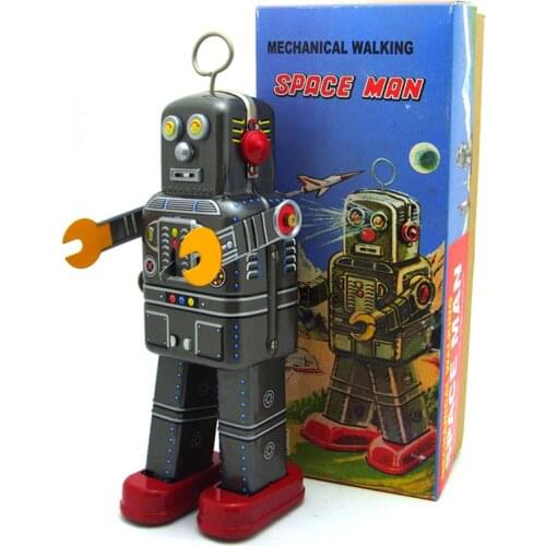 [Best] Adult Collection Retro Wind up toy Metal Tin The Space robot Mechanical toy Clockwork toy figures model kids gift