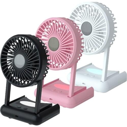 Mini Silent Handheld Fan LED Night Light Fan Desktop Folding Small Electric Fan