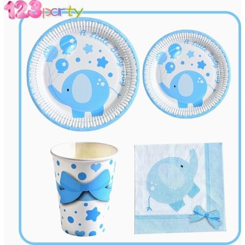 Cartoon baby elephant party tableware plate cup paper towel child birthday baby shower party supplies disposable tableware