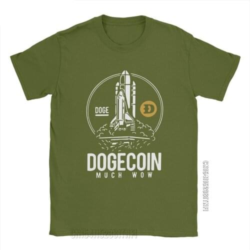 Mens T-Shirts Dogecoin Rocket To The Moon Funny Pure Cotton Tee Shirt Classic Bitcoin T Shirt Crew Neck Clothing Plus Size