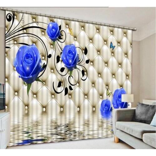 Soft Case Blue Rose 3D Curtains Living Room Bedroom Home Decor Modern Luxury Blackout Curtain For Window Kitchen