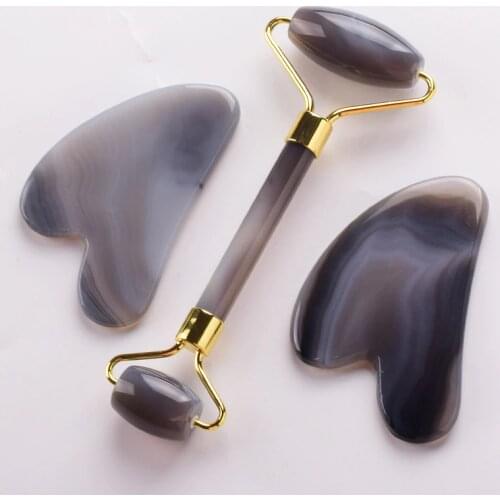 Natural Agate Jade Massage Roller Guasha Board Slimming Face Massager Acupuncture Scraping Therapy Beauty Lifting Tool Dropship
