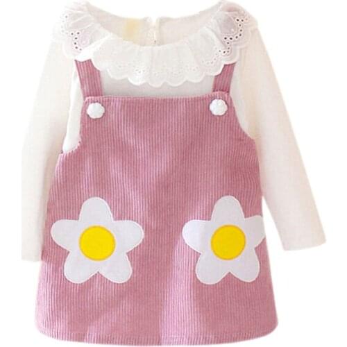 Autumn Infant Clothes Fashion Kid Baby Girls Dresses Lace Party Flower Outfits Set Baby Girl Sweet Clothes 0-24M