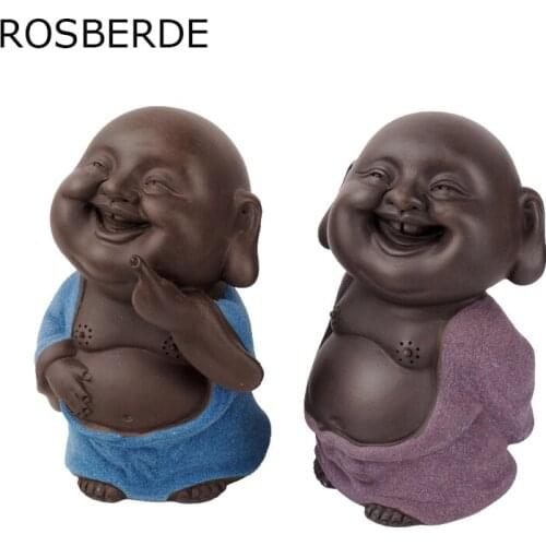 Dropship ceramic buddha statue purple Painted pottery tea pet home decor Decoration small monk home garden decoration ornaments