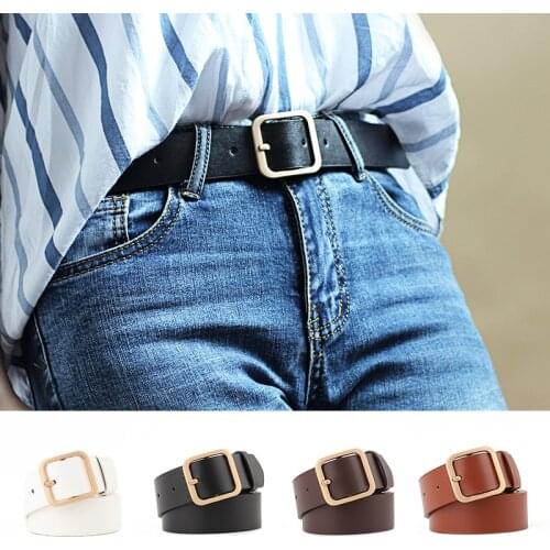 Fashion Black Coffee Luxury Belts Gold Silver Square Buckle Belts For Women PU Leather Wide Ladies Waistband Jeans Accessories
