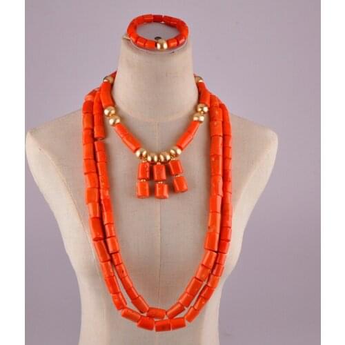 Luxurious Orange Nigerian Coral Beads African Jewelry Set Nigerian Wedding Coral Necklace Set C40-01