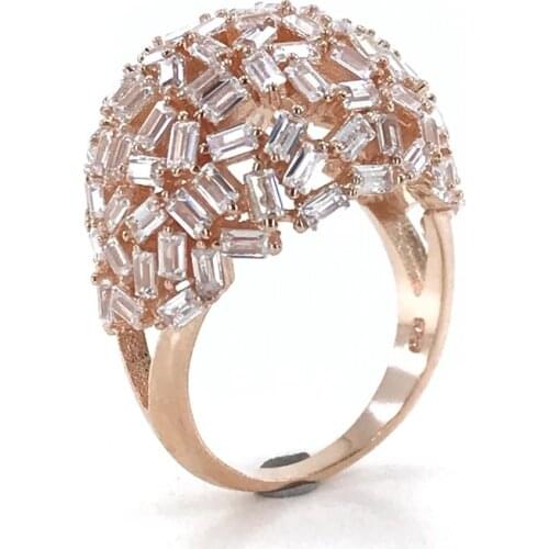 Baget Zircon Dome Montür Diamond Workmanship Silver Ring