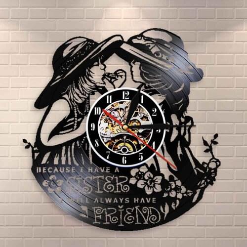 Twins Sisters Modern Wall Clock Friendship Vintage Vinyl Record Wall Clock Wall Art Friends Quote Wall Decor Best Friend Gift