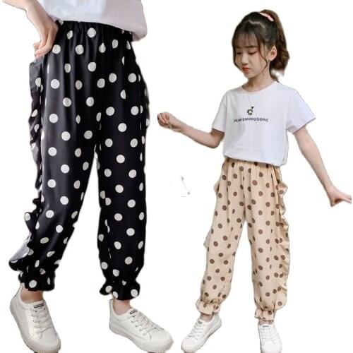 Teenage Girls Chiffon Pants Summer Teen Clothing Fashion Anti Mosquito Side Ruffles Long Trousers Casual Children Flare Leggings