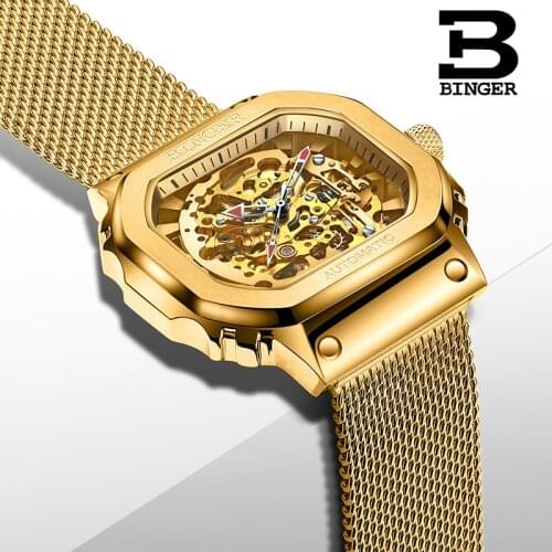 Switzerland BINGER Watch Men Automatic Mechanical Watches Luxury Brand Skeleton Tourbillon Wrist Waterproof Reloj Hombre 2019